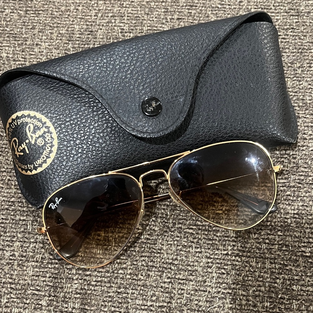 Ray-Ban Gold Frame Sunglasses with Black Lenses